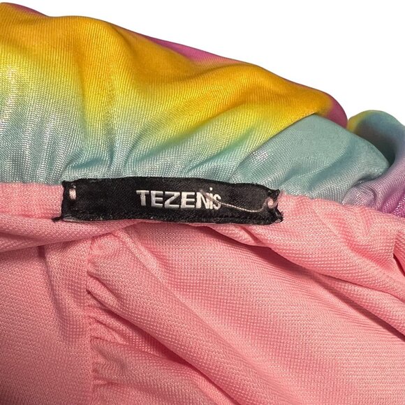 Tezenis Calzedonia Rainbow Striped One-Piece Swimsuit With Ruffle Off-Shoulder D - Picture 4 of 4